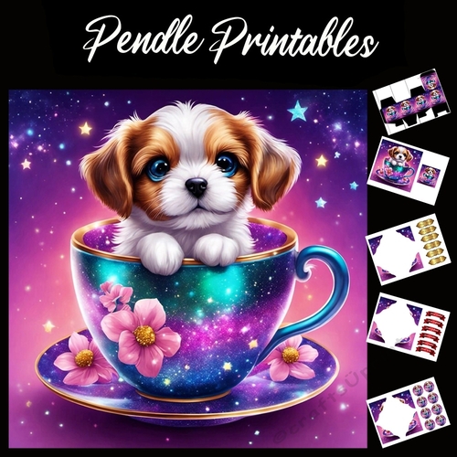 Little Terror In A Teacup 7x7 Card Kit. Matching Box, Gift Bauble,Tag