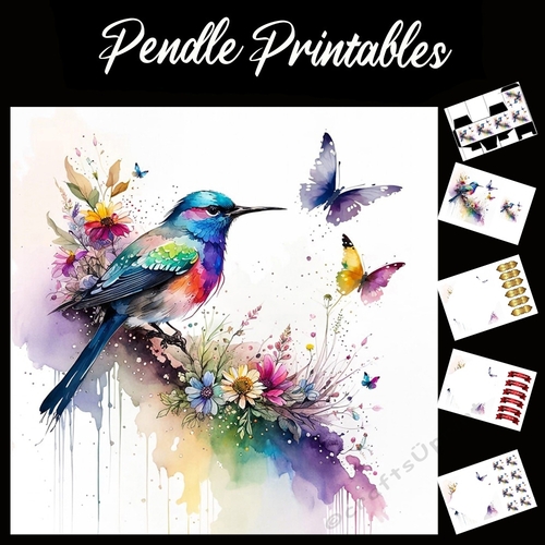 Stunning Watercolour Of A Hummingbird 7x7 Card Kit. Matching Box, Gift Bauble,Tag