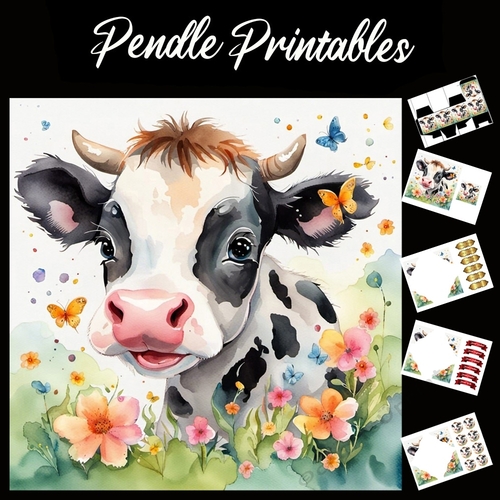 Stunning Watercolour Of A Cow 7x7 Card Kit. Matching Box, Gift Bauble,Tag