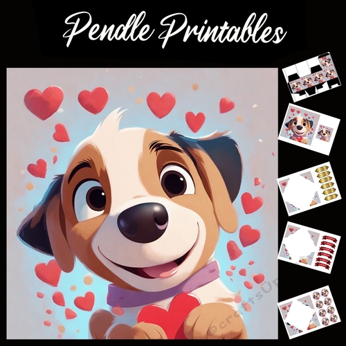 Puppy Love 7x7 Card Kit. Matching Box, Gift Bauble,Tag