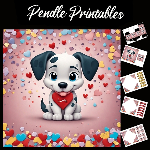 Cute Dalmation Puppy Love Heart Tag 7x7 Card Kit. Matching Box, Gift Bauble,Tag