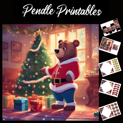 Merry Christmas Santa Bear 7x7 Card Kit. Matching Box, Gift Bauble,Tag