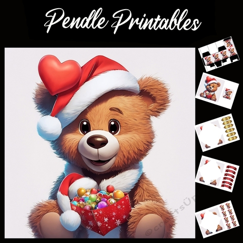The Cute Candy Box Bear 7x7 Card Kit. Matching Box, Gift Bauble,Tag