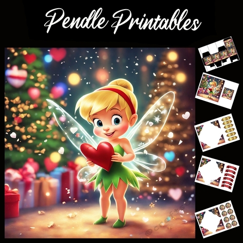 Cute Christmas Fairy With Heart 7x7 Card Kit. Matching Box, Gift Bauble,Tag