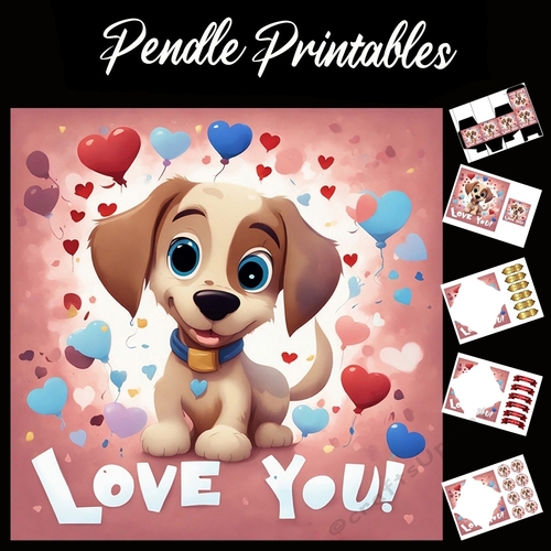 Love You Cute Puppy 7x7 Card Kit. Matching Box, Gift Bauble,Tag