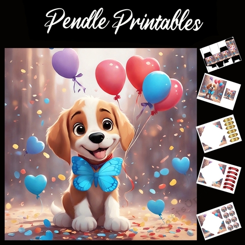 Butterfly Collar Puppy 7x7 Card Kit. Matching Box, Gift Bauble,Tag