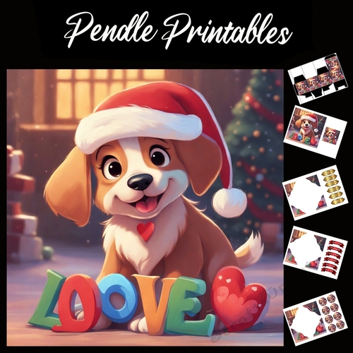 I Loove You Christmas Puppy 7x7 Card Kit. Matching Box, Gift Bauble,Tag