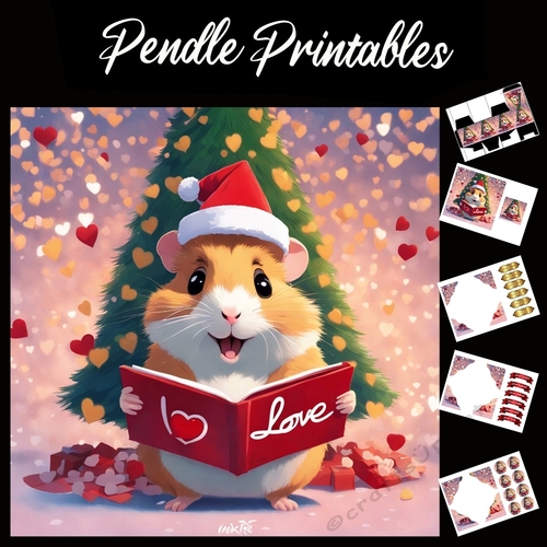 Cute Book Of Love Hamster 7x7 Card Kit. Matching Box, Gift Bauble,Tag