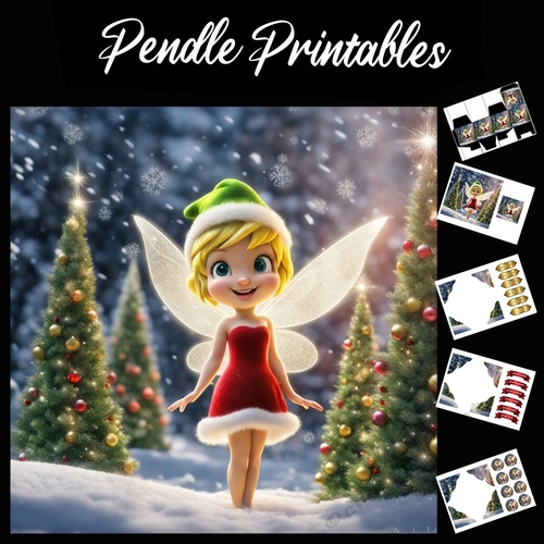 Cute Christmas Snow Fairy 7x7 Card Kit. Matching Box, Gift Bauble,Tag