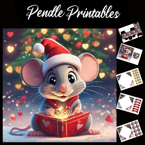 Magic Of Christmas Cute Mouse 7x7 Card Kit. Matching Box, Gift Bauble,Tag