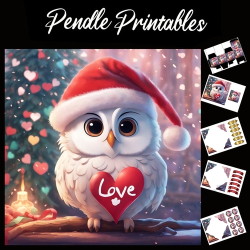 Christmas Love Owl 7x7 Card Kit. Matching Box, Gift Bauble,Tag