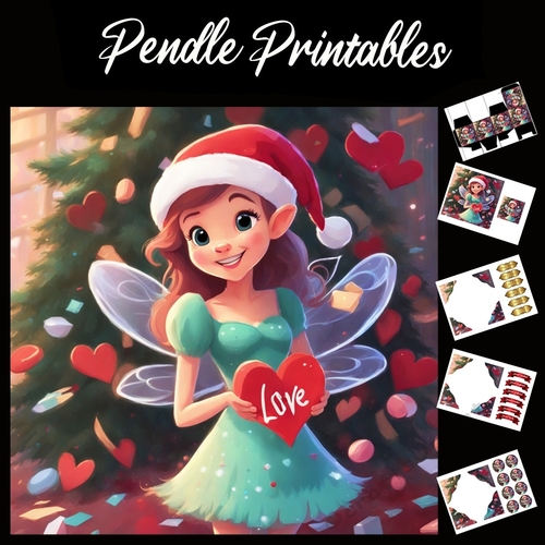 Christmas Fairy With Love In Heart 7x7 Card Kit. Matching Box, Gift Bauble,Tag