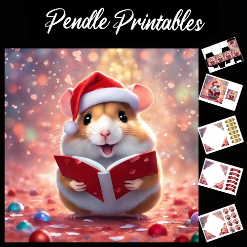 Twas A Night Before Christmas Hamster 7x7 Card Kit. Matching Box, Gift Bauble,Tag