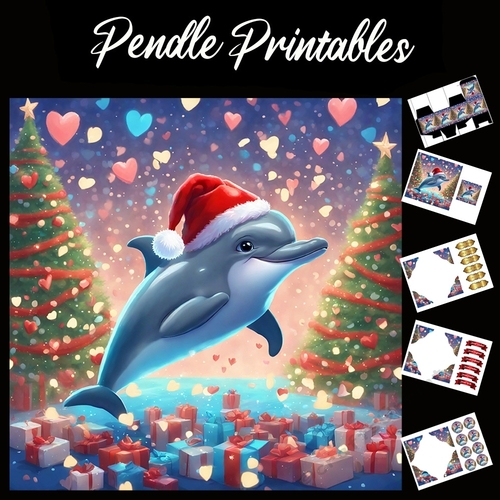 Jumping For Joy Christmas Dolphin 7x7 Card Kit. Matching Box, Gift Bauble,Tag