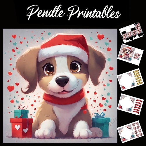 Gifts For You Cute Christmas Puppy 7x7 Card Kit. Matching Box, Gift Bauble,Tag