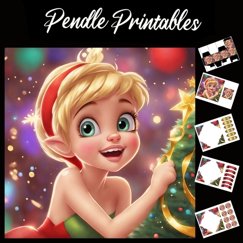 Decorating The Tree Cute Christmas Fairy 7x7 Card Kit. Matching Box, Gift Bauble,Tag