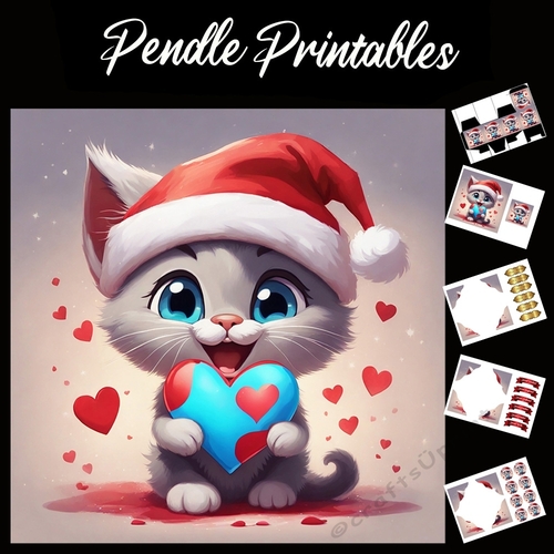Have A Purrfect Christmas Like You 7x7 Card Kit. Matching Box, Gift Bauble,Tag
