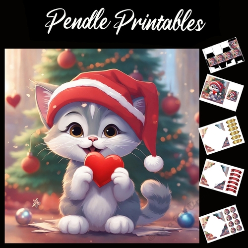 Have A Purrfect Christmas 7x7 Card Kit. Matching Box, Gift Bauble,Tag