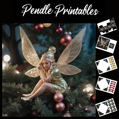 Golden Christmas Fairy 7x7 Card Kit. Matching Box, Gift Bauble,Tag