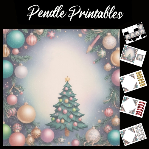 The Christmas Tree And Baubles 7x7 Card Kit. Matching Box, Gift Bauble,Tag