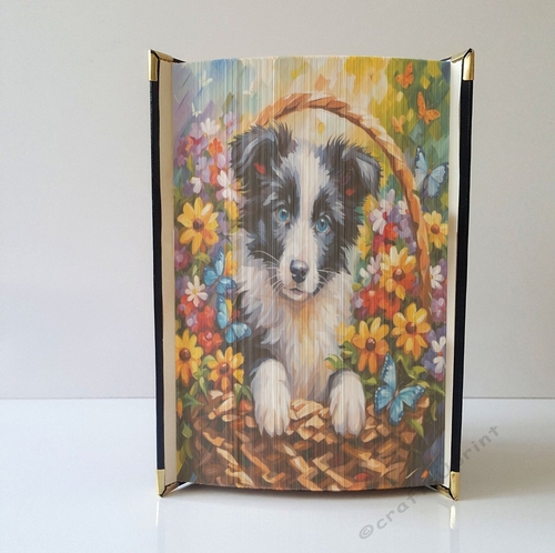 Collie Dog In Basket Book Edge Strip Art Pattern 