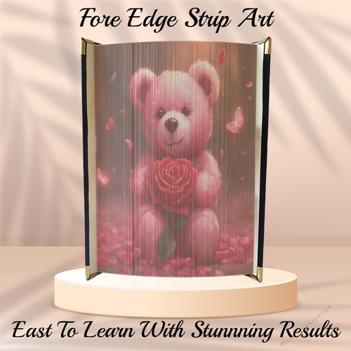 Red Rose Pink Bear Book Edge Strip Art Pattern 