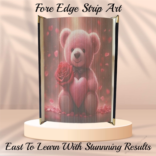 Red Rose Pink Bear 02 Book Edge Strip Art Pattern 