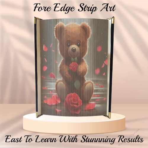 Red Rose Brown Bear Book Edge Strip Art Pattern 
