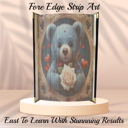 Blue Bear With Rose Book Edge Strip Art Pattern 