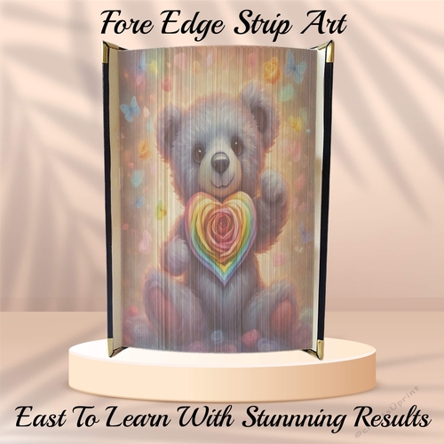 Rainbow Heart Bear Book Edge Strip Art Pattern 