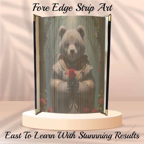 Grizzly Bear With Roses Bears Edge Strip Art Pattern 