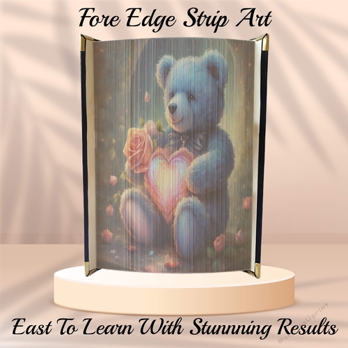 Blue Bear With Pink Heart Fore Edge Strip Art Pattern 