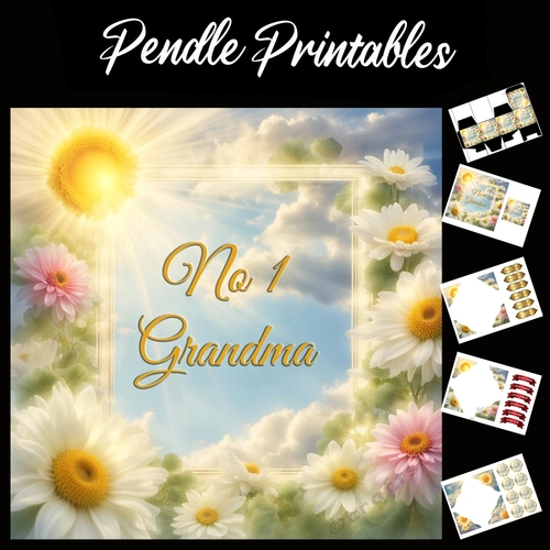 Number One Grandma, No 1 Grandma 02  7x7 Card Kit. Matching Box, Gift Bauble,Tag