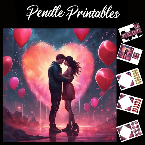 Young Love. Couple With Heart Background 7x7 Card Kit. Matching Box, Gift Bauble,Tag