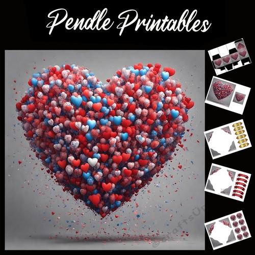 A Valentines Heart Full Of Balloons 7x7 Card Kit. Matching Box, Gift Bauble,Tag