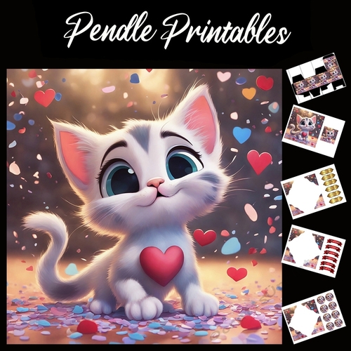 You Are So Purrfect Cute Kitten 7x7 Card Kit. Matching Box, Gift Bauble,Tag