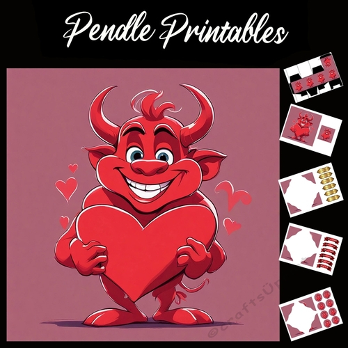 Cheeky Valentines Devil 7x7 Card Kit. Matching Box, Gift Bauble,Tag