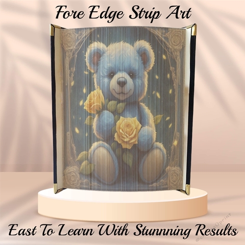 Cute Blue Valentines Teddy With Yellow Roses Fore Edge Strip Art Pattern 