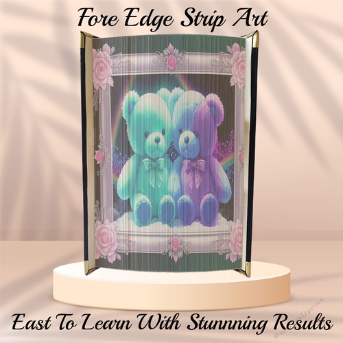 Cute Valentines Neon Teddies Fore Edge Strip Art Pattern 