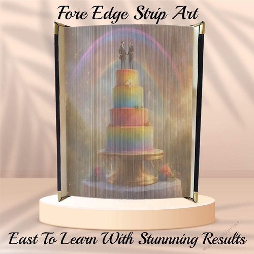 Mr & Mr Rainbow Wedding Cake Fore Edge Strip Art Pattern 