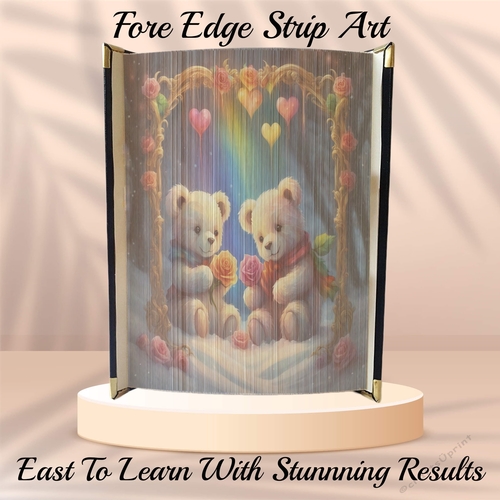 Two Cute Valentines Teddies In A Rose Arch Fore Edge Strip Art Pattern 
