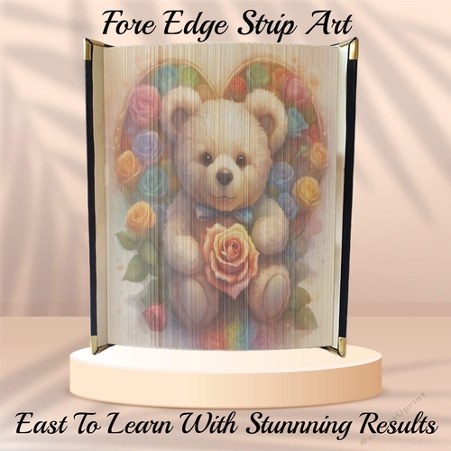 Cute Valentines Teddy Framed By Roses Fore Edge Strip Art Pattern 