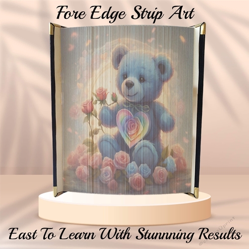 Cute Rainbow Rose Heart Blue Valentines Teddy Fore Edge Strip Art Pattern 