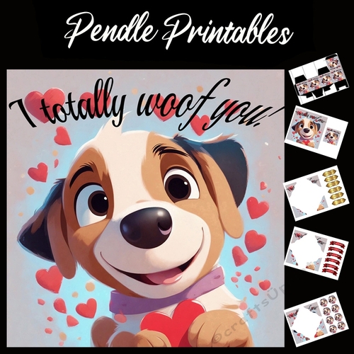 I Totally Woof You! Cute Dog Valentines Card 7x7 Card Kit. Matching Box, Gift Bauble,Tag