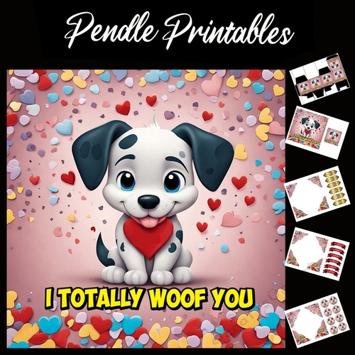 I Totally Woof You Cute Puppy Valentines Card 7x7 Card Kit. Matching Box, Gift Bauble,Tag
