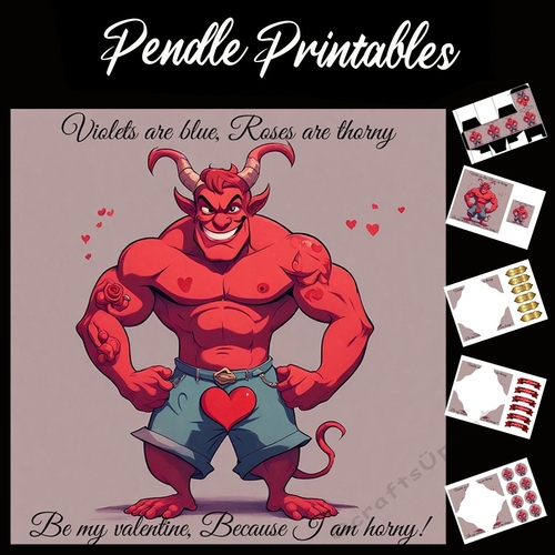 Violets Are Blue, Roses Are Thorny, Funny Horny Devil Card 7x7 Card Kit. Matching Box, Gift Bauble,Tag