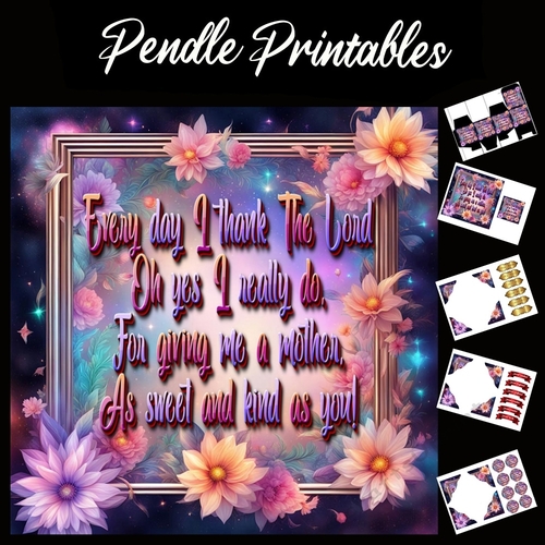 Beautiful Mothers Day Card With Verse 7x7 Card Kit. Matching Box, Gift Bauble,Tag