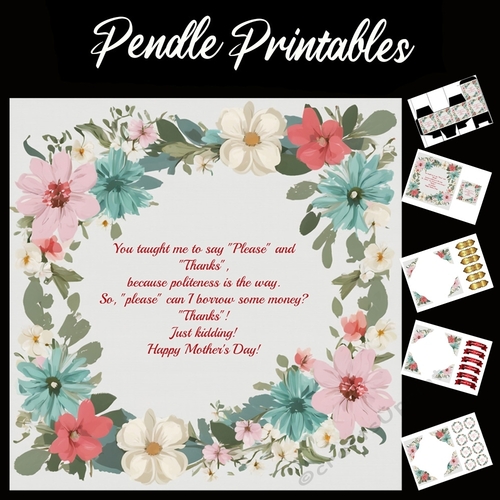 Beautiful Floral Mothers Day Card With Verse 7x7 Card Kit. Matching Box, Gift Bauble,Tag
