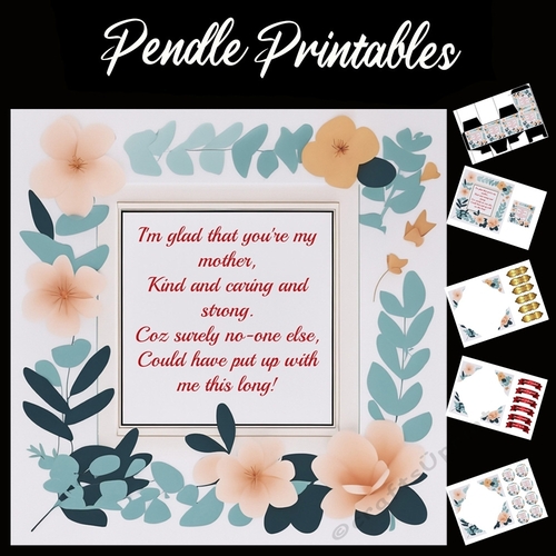 Beautiful Mothers Day Card With Funny Verse 7x7 Card Kit. Matching Box, Gift Bauble,Tag