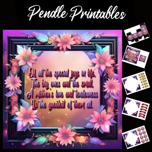 Beautiful Neon Style Mothers Day Card With Verse 7x7 Card Kit. Matching Box, Gift Bauble,Tag